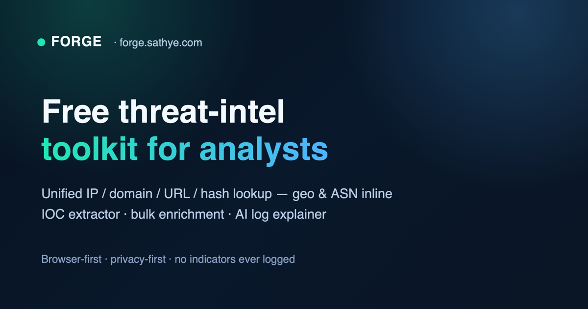 FORGE — free threat-intel toolkit for analysts